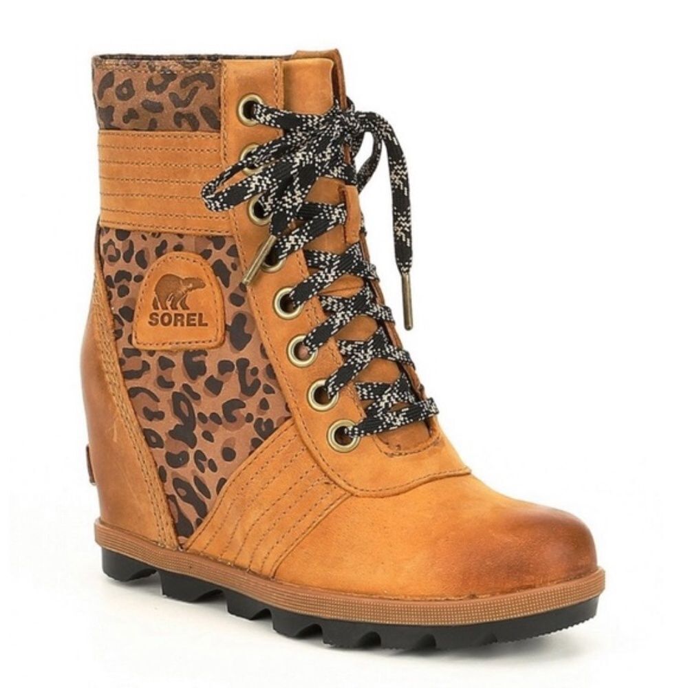 Sorel Tan and Leopard Print Ankle Boots